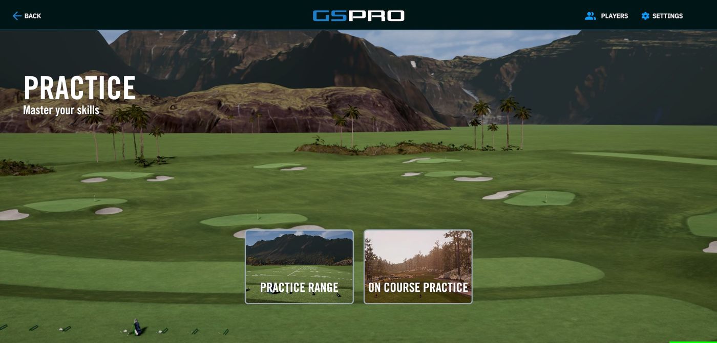 Practice menu with Practice Range and On Course Practice