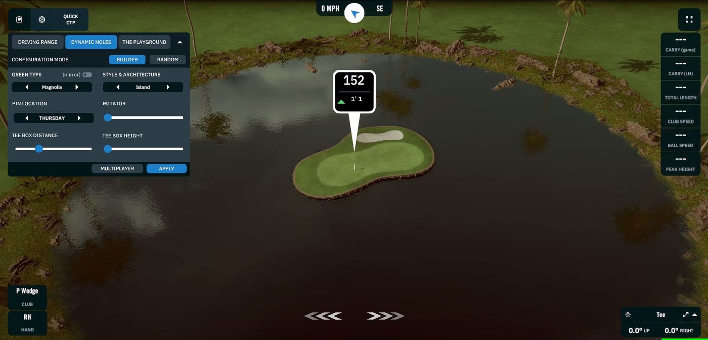 Dynamic Holes builder with green type, style, pin location and tee box distance