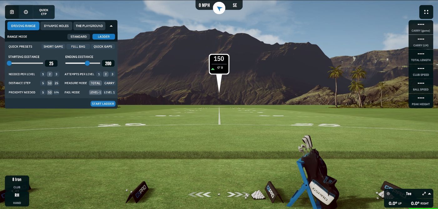 Ladder mode settings with quick presets, distances, attempts and measure mode