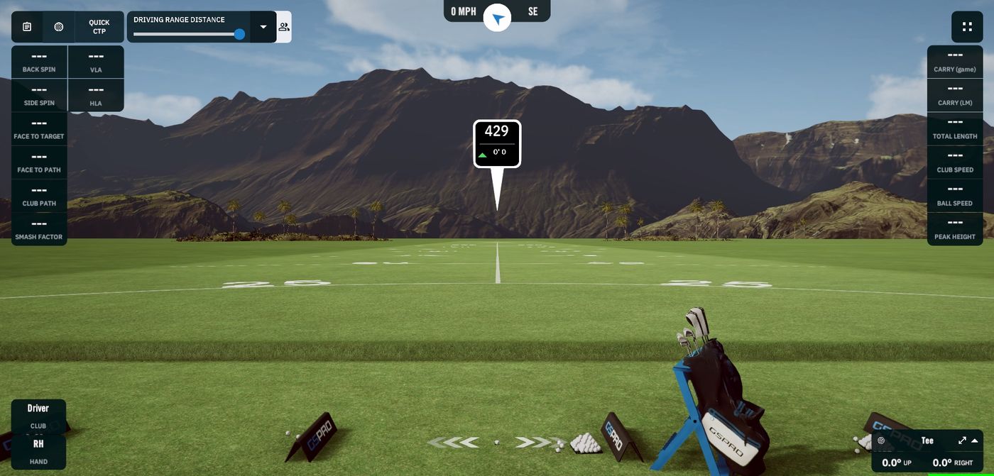 Practice range showing data tiles down both sides of the screen