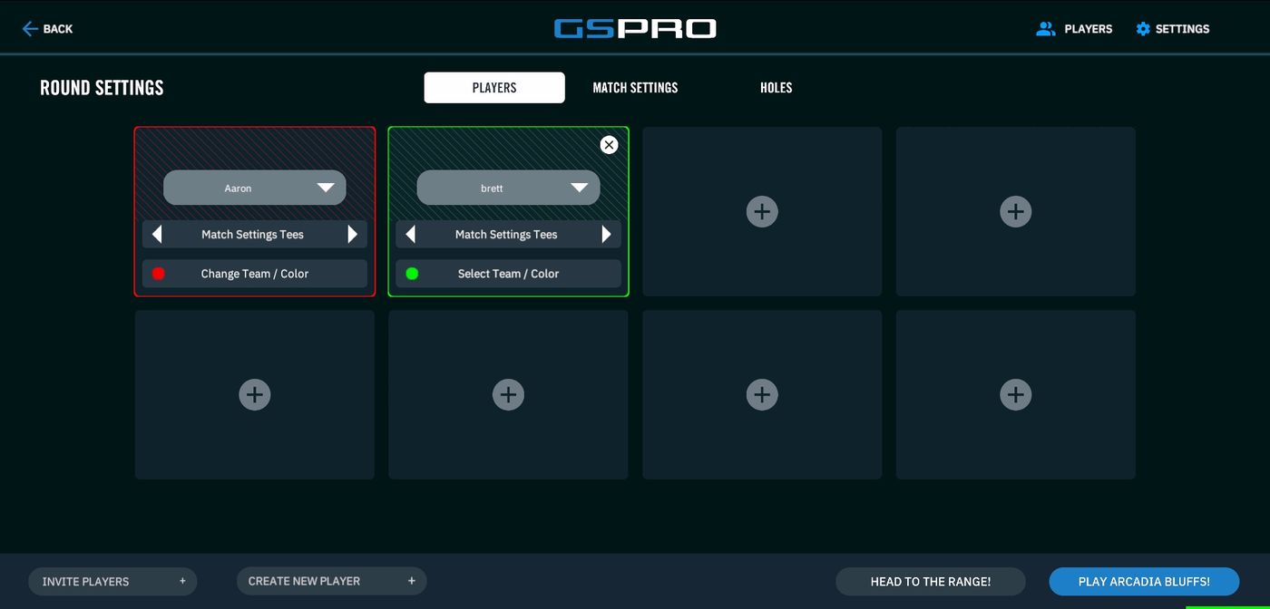 Round Settings players tab with two players added